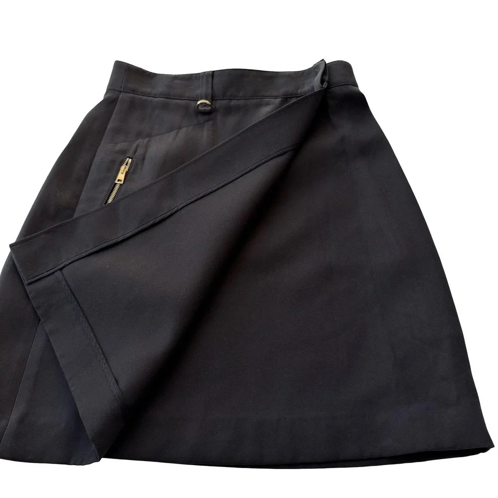 Tory Burch Wrap Skirt Womens 0 Black A-Line Zip Pocket D-Ring Gold Hardware‎ Y2K